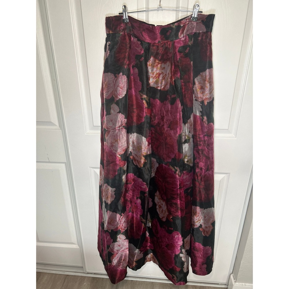 Eliza J Maxi Skirt Ball Gown 12 Pink Black Floral Roses Pockets Formal Evening